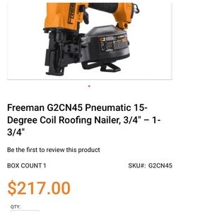 Freeman G2CN45 Pneumatic Coil Roofing Nailer